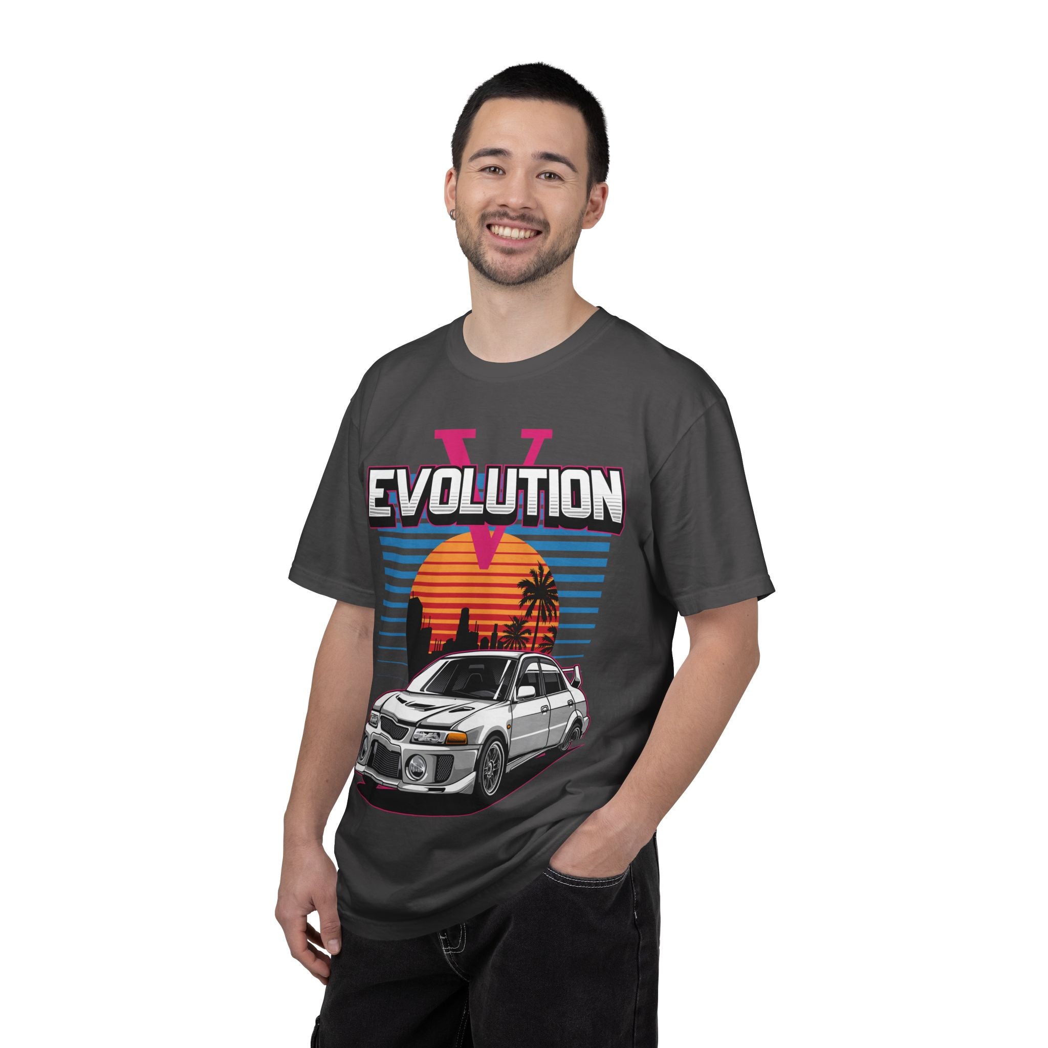 Evolution V Retro Car T-Shirt — Mitsubishi Evo V Skyline Sunset Graphic Tee