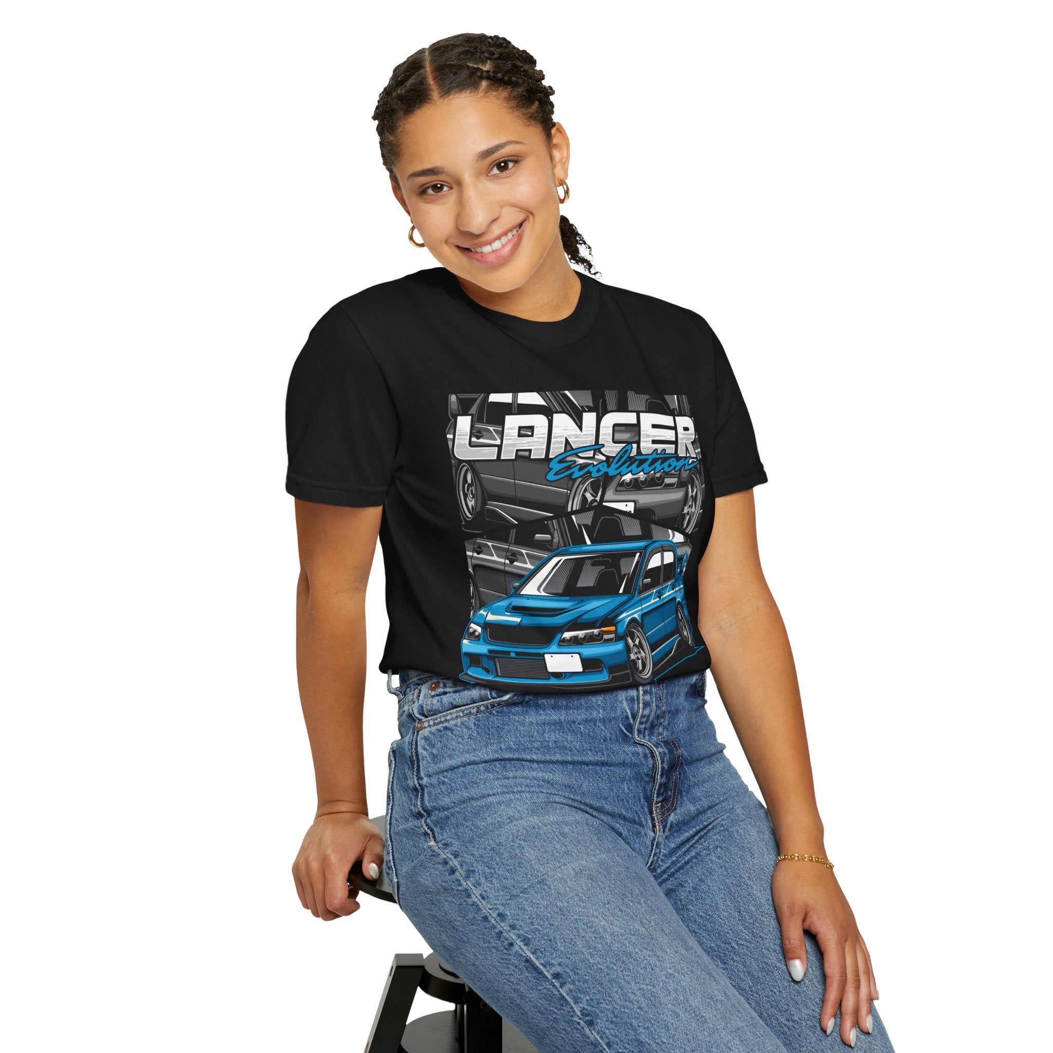 Lancer Evo Graphic T-Shirt — Blue Sports Car Street Racing Tee