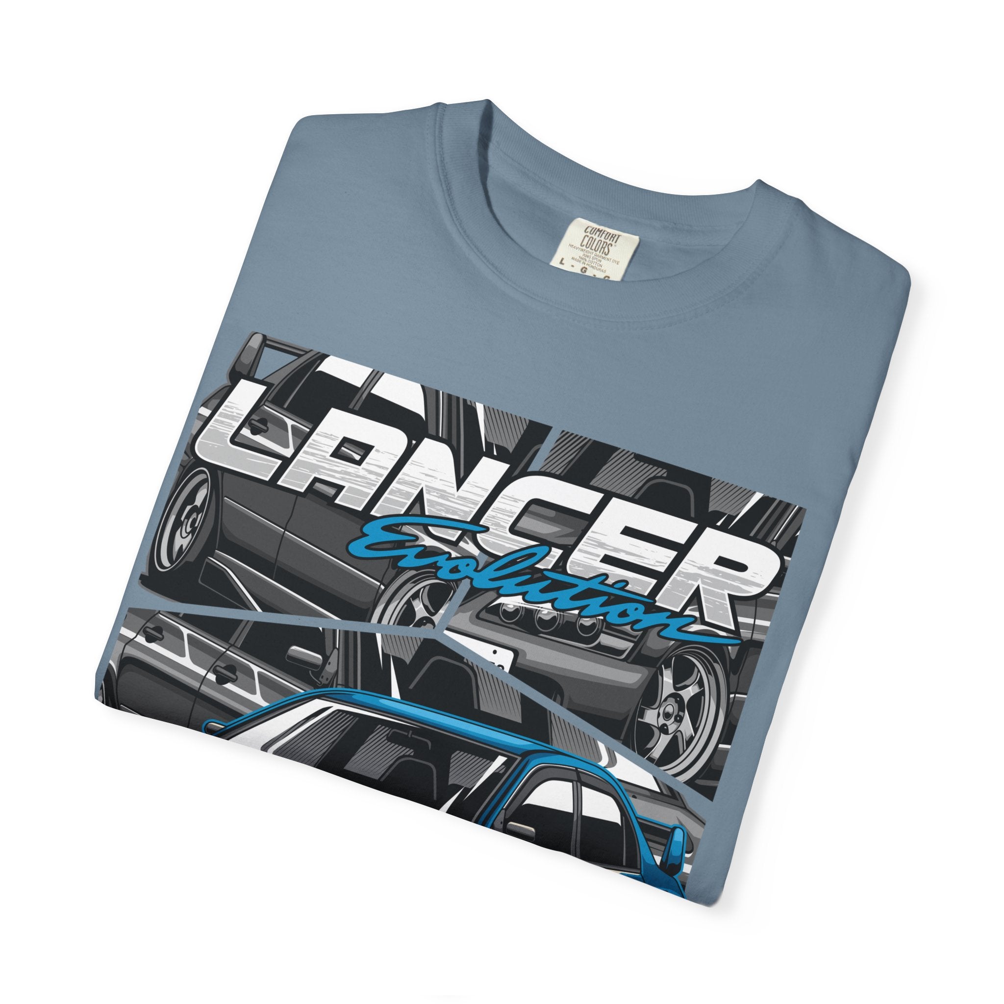 Lancer Evo Graphic T-Shirt — Blue Sports Car Street Racing Tee