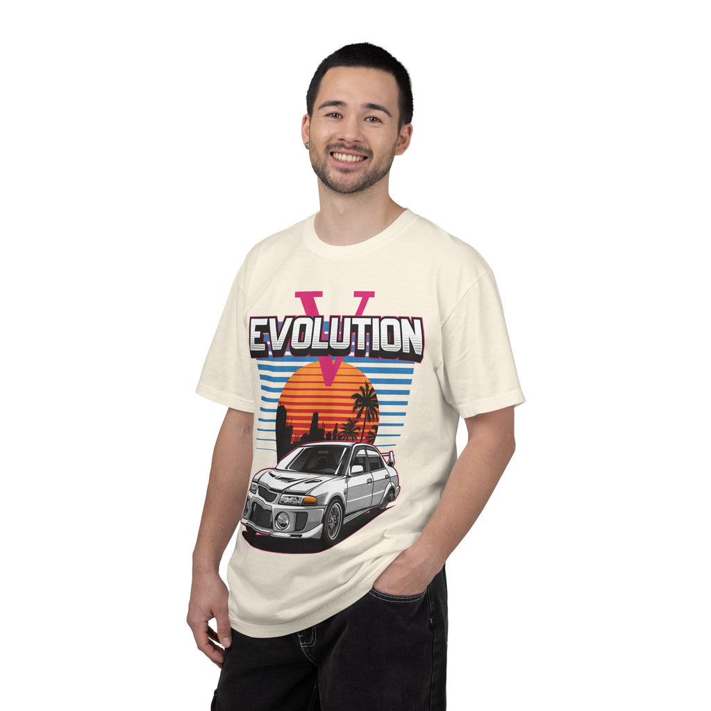 Evolution V Retro Car T-Shirt — Mitsubishi Evo V Skyline Sunset Graphic Tee
