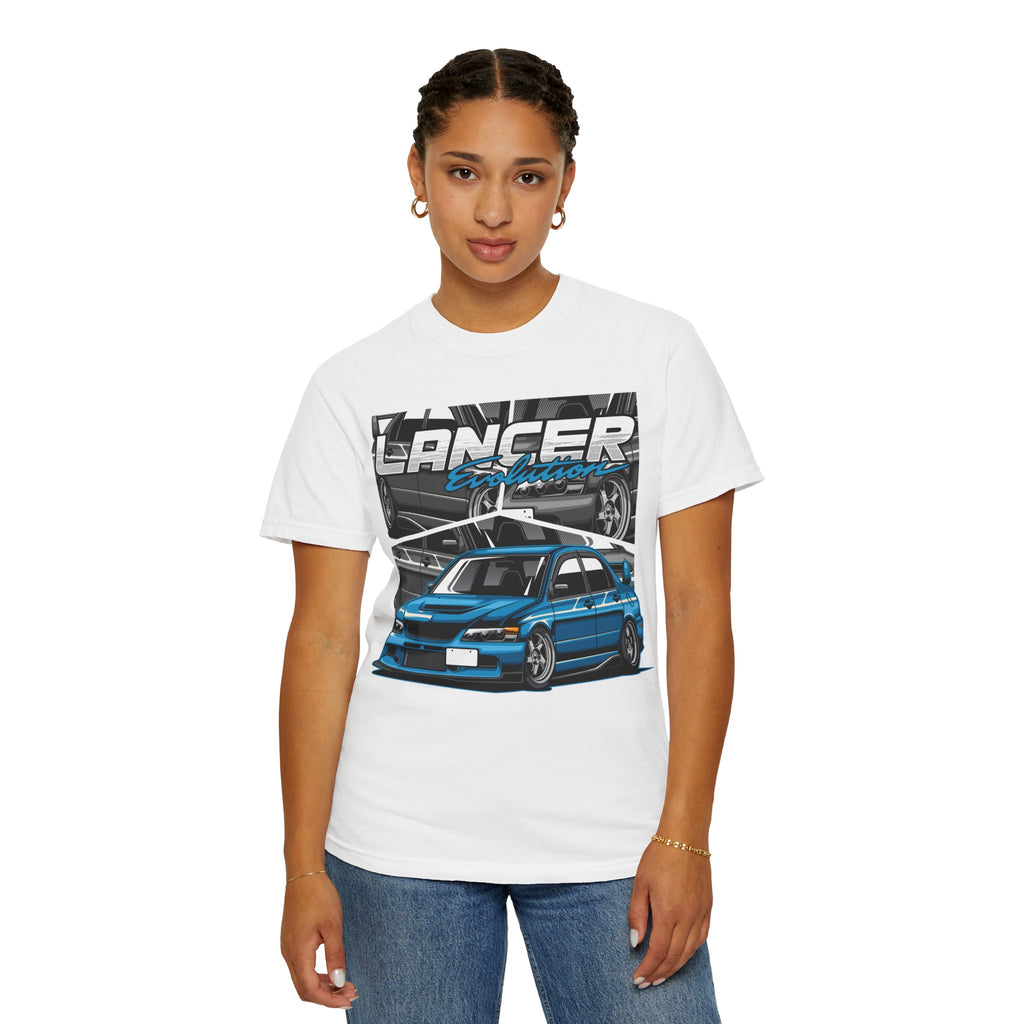 Lancer Evo Graphic T-Shirt — Blue Sports Car Street Racing Tee