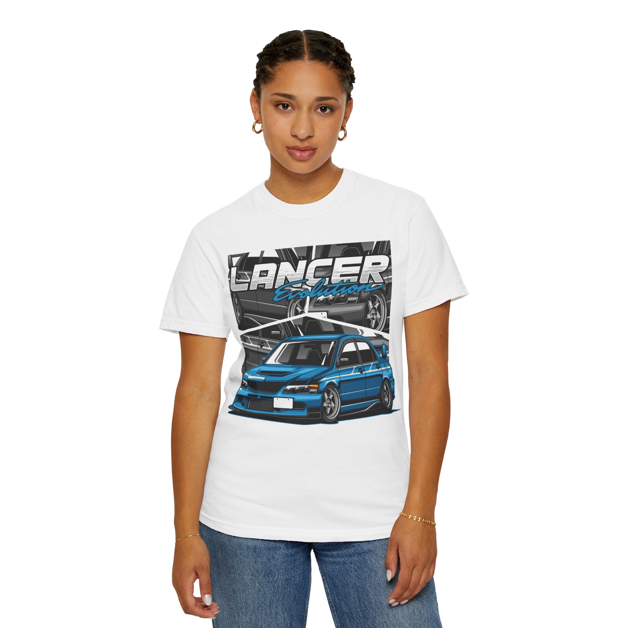 Lancer Evo Graphic T-Shirt — Blue Sports Car Street Racing Tee