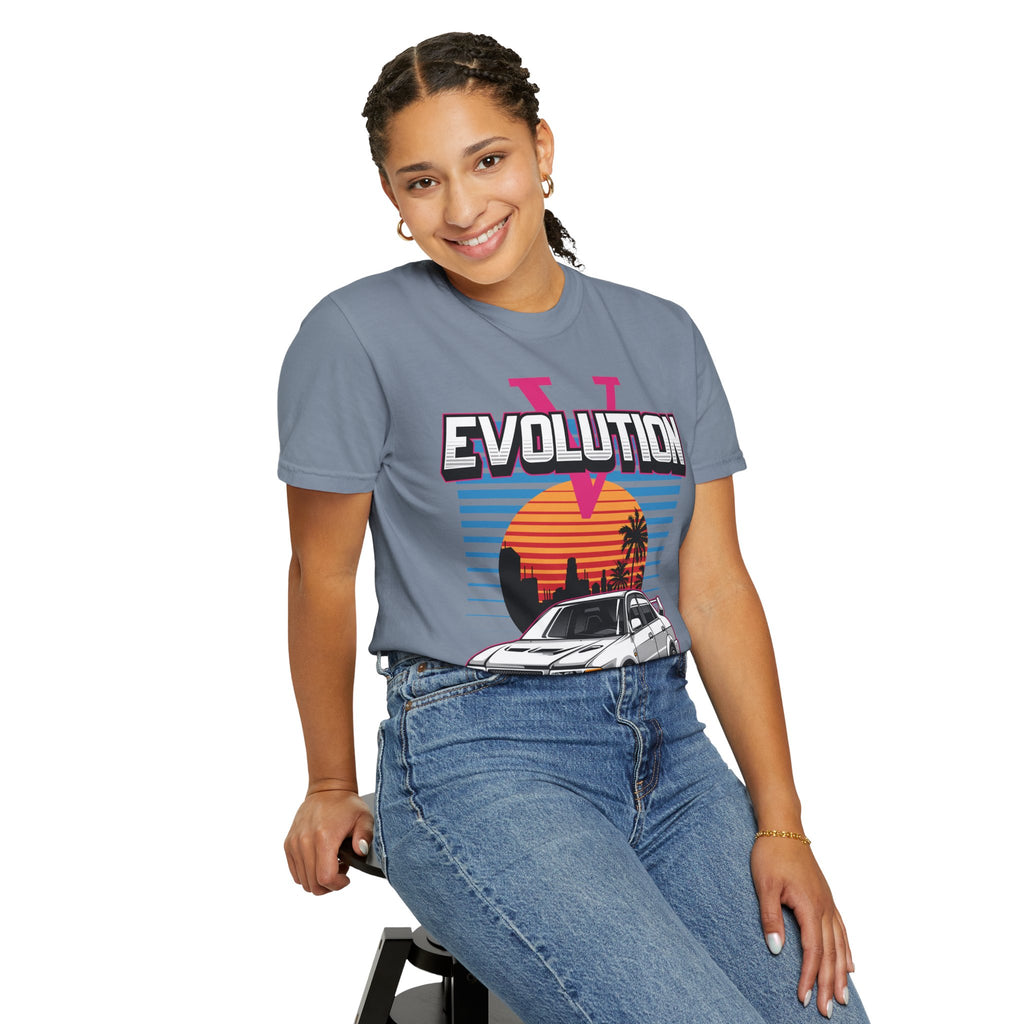 Evolution V Retro Car T-Shirt — Mitsubishi Evo V Skyline Sunset Graphic Tee