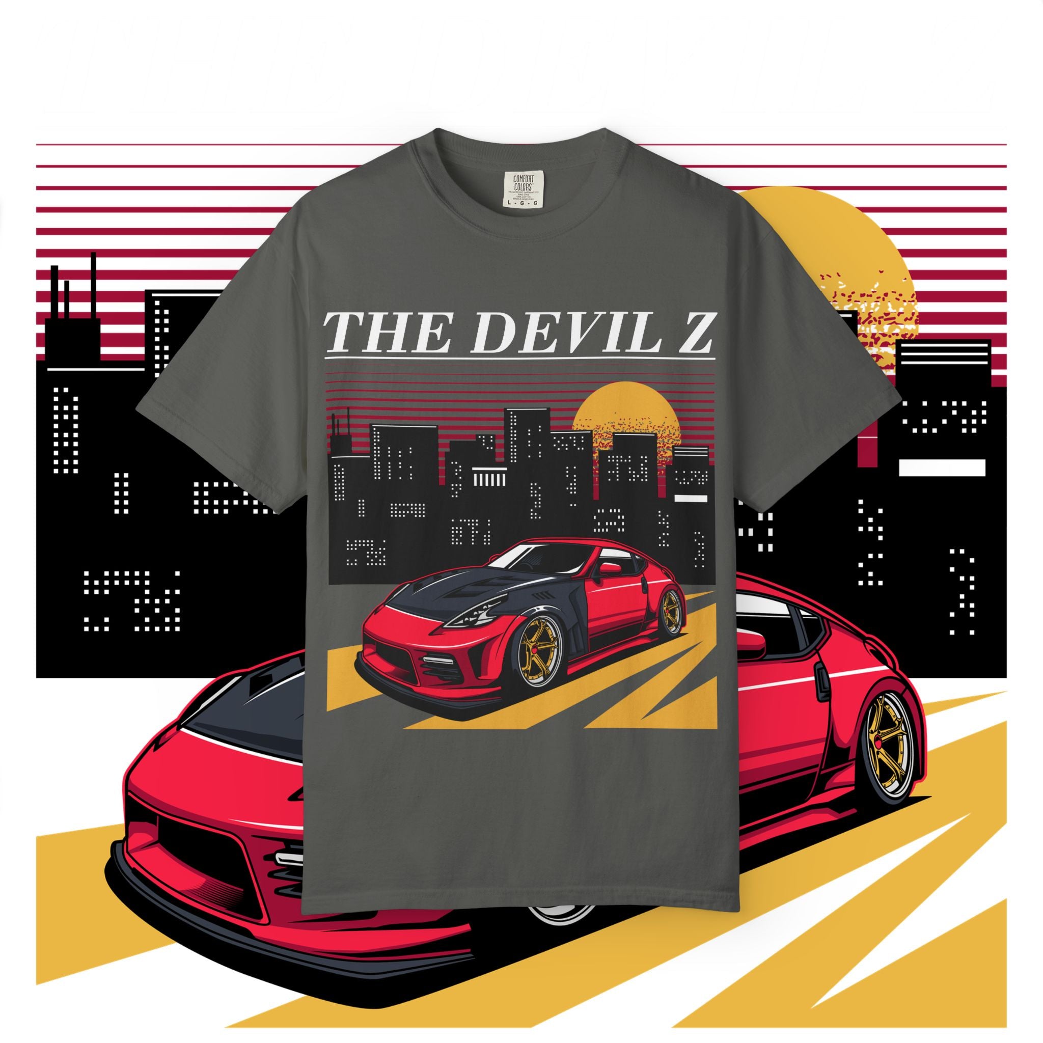 Retro Sunset Sports Car T-Shirt — "The Devil Z" Streetwear