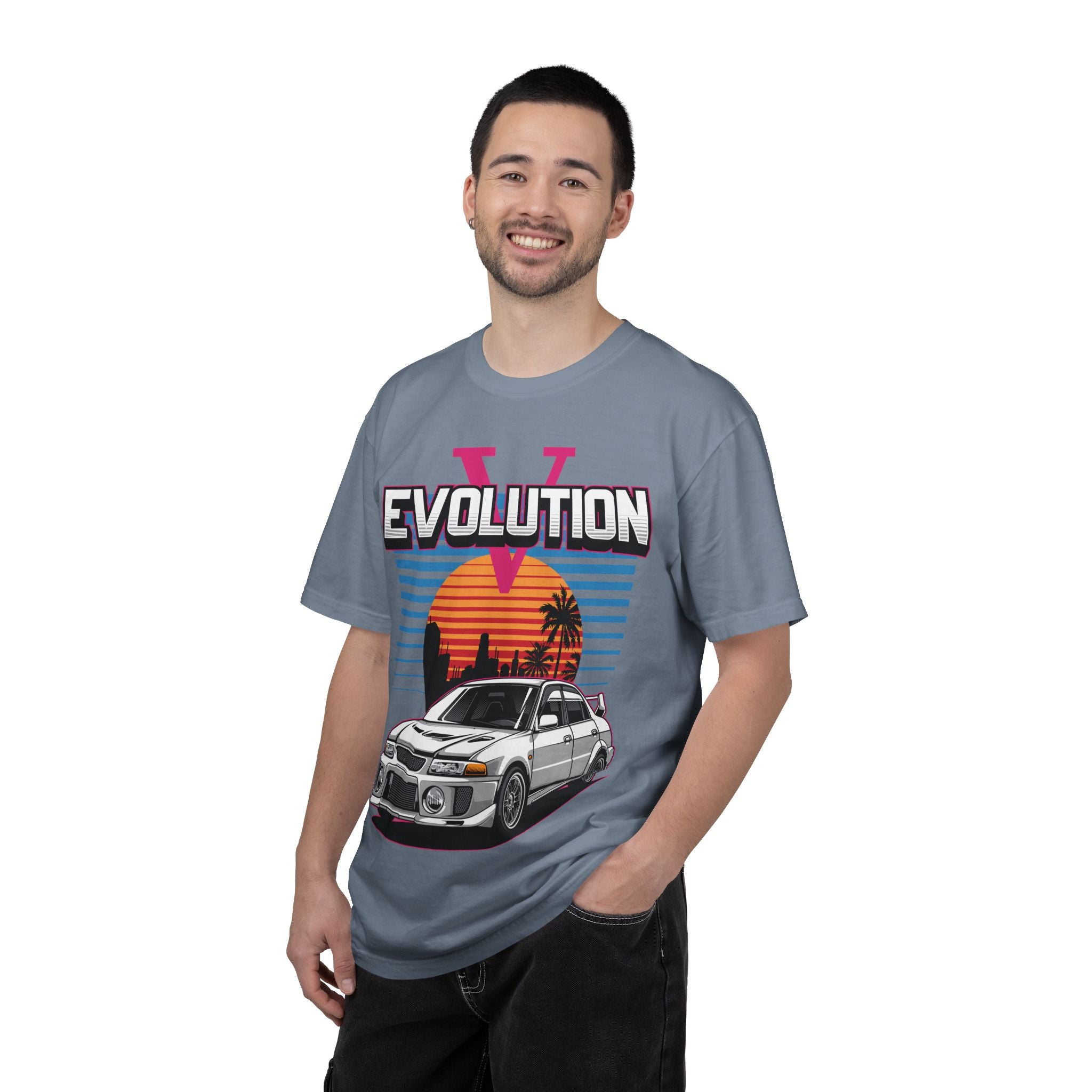 Evolution V Retro Car T-Shirt — Mitsubishi Evo V Skyline Sunset Graphic Tee