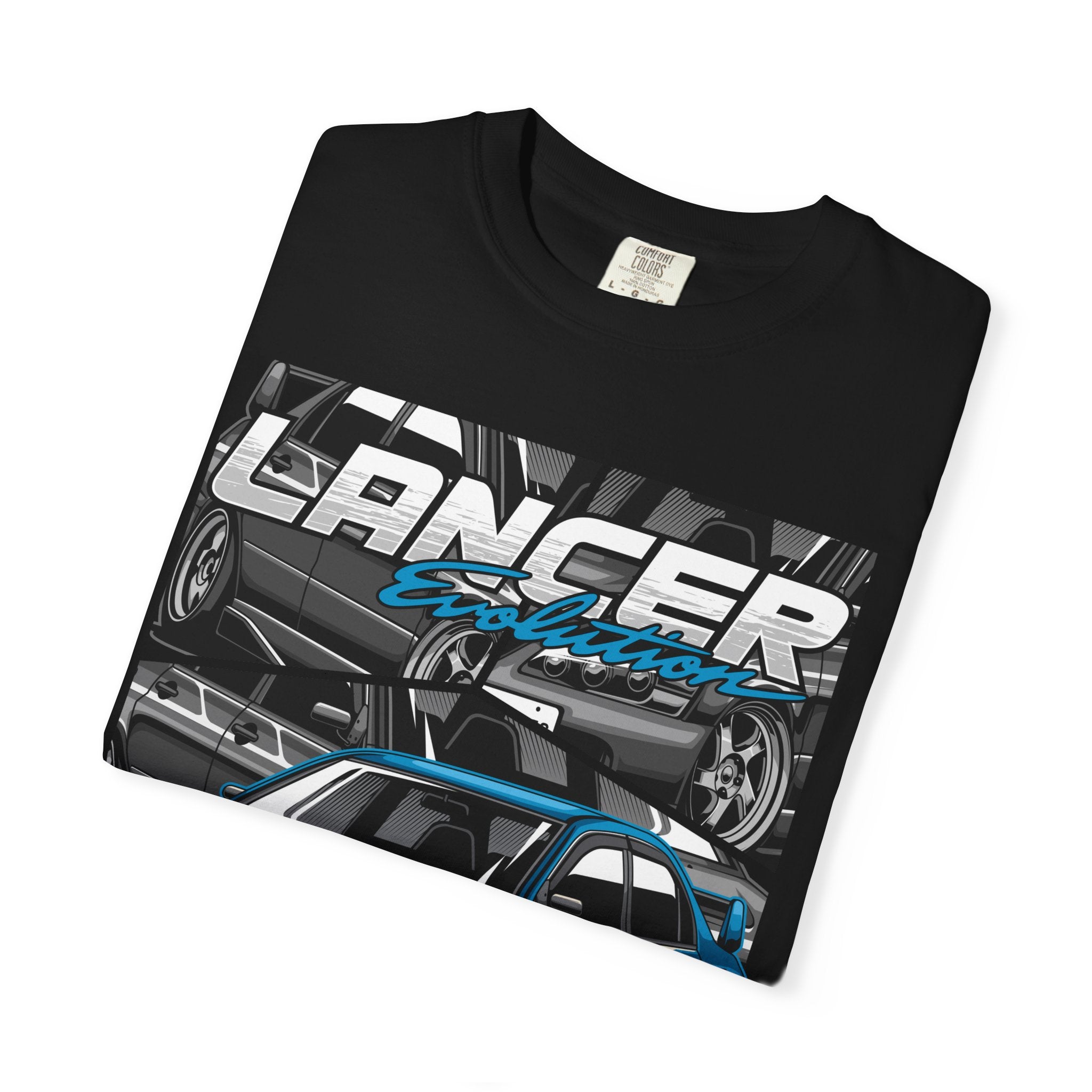 Lancer Evo Graphic T-Shirt — Blue Sports Car Street Racing Tee