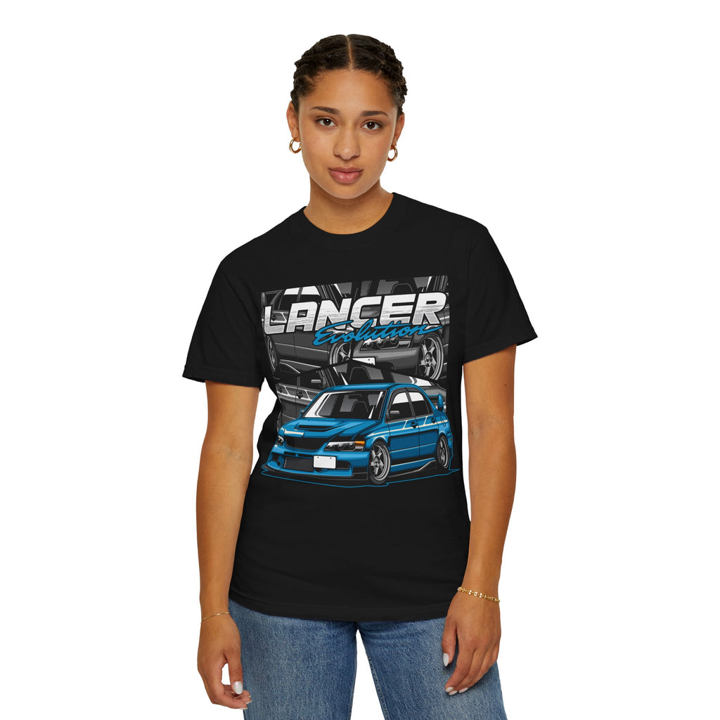 Lancer Evo Graphic T-Shirt — Blue Sports Car Street Racing Tee