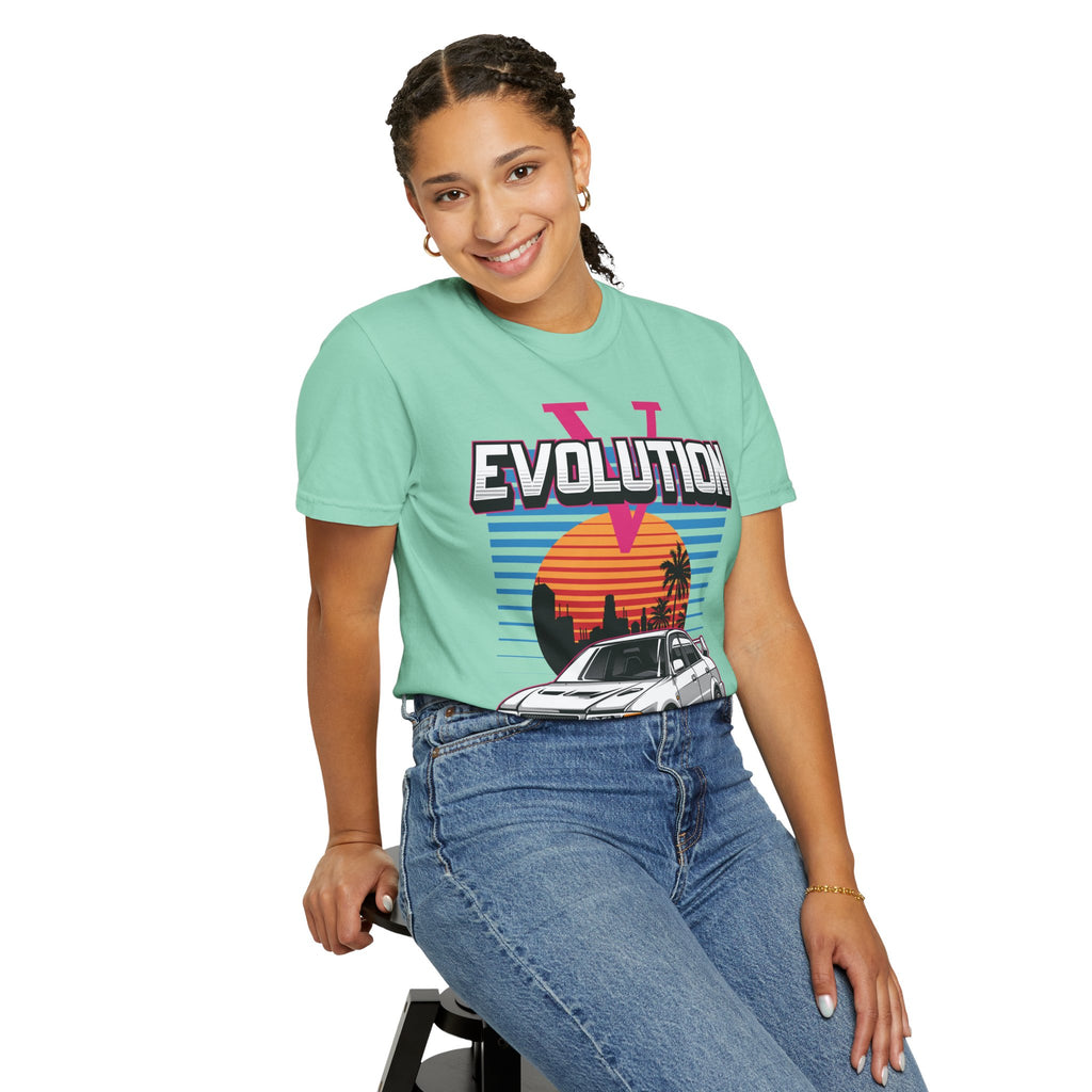 Evolution V Retro Car T-Shirt — Mitsubishi Evo V Skyline Sunset Graphic Tee