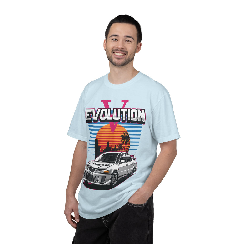 Evolution V Retro Car T-Shirt — Mitsubishi Evo V Skyline Sunset Graphic Tee