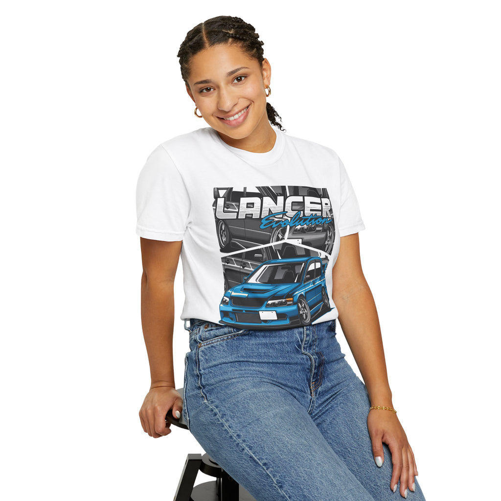 Lancer Evo Graphic T-Shirt — Blue Sports Car Street Racing Tee