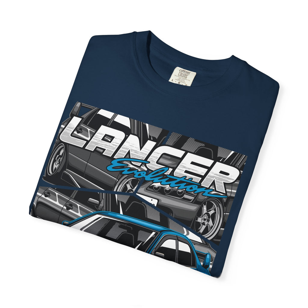 Lancer Evo Graphic T-Shirt — Blue Sports Car Street Racing Tee