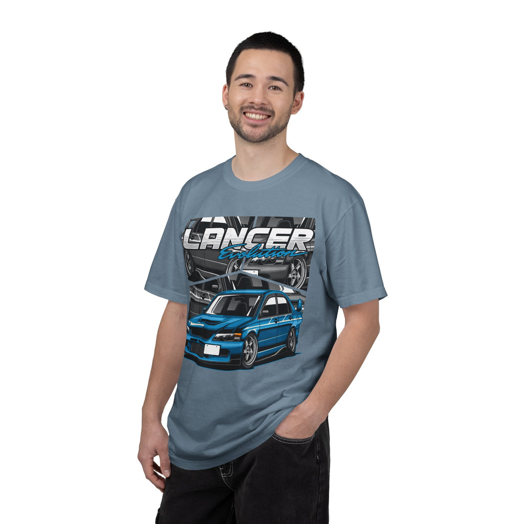 Lancer Evo Graphic T-Shirt — Blue Sports Car Street Racing Tee