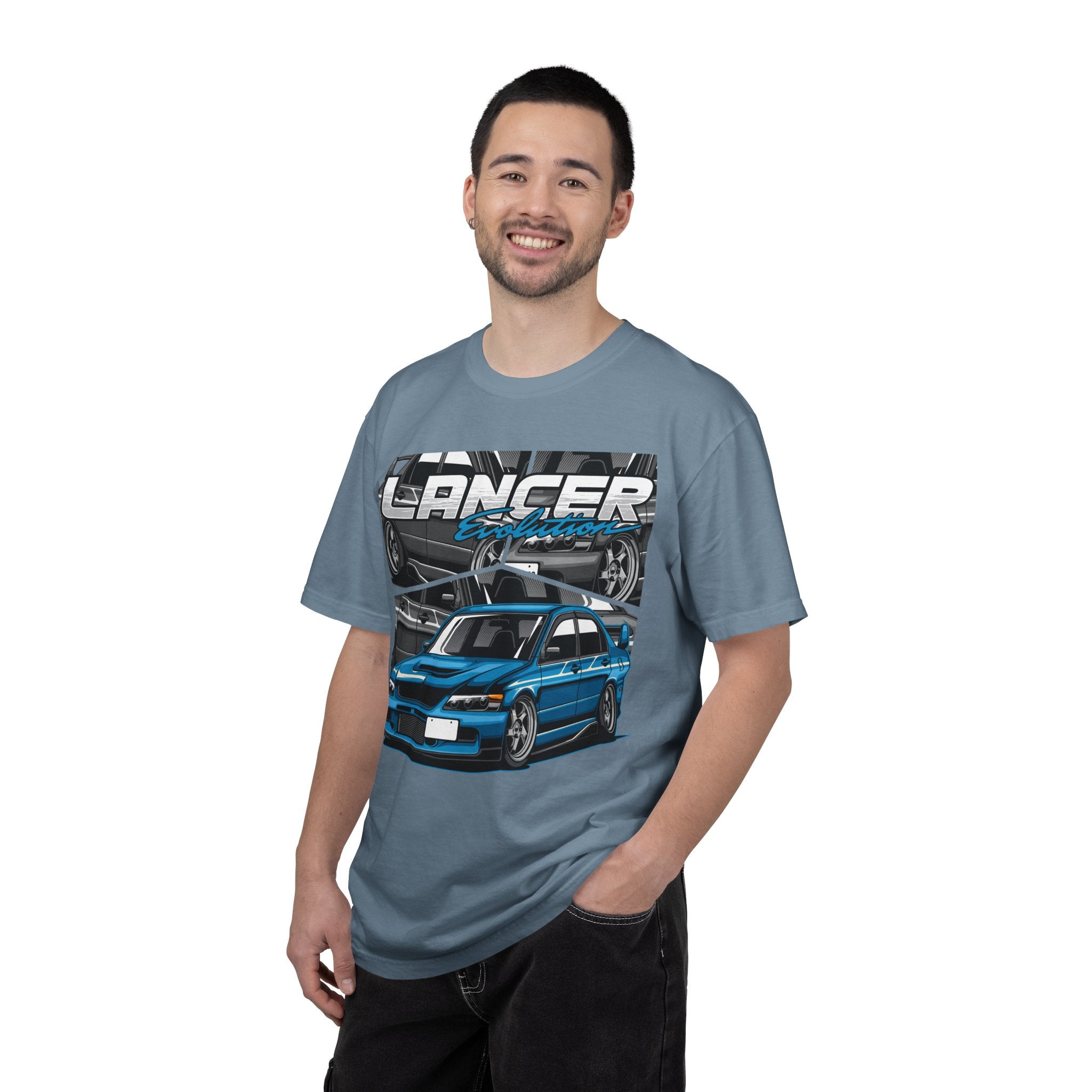 Lancer Evo Graphic T-Shirt — Blue Sports Car Street Racing Tee