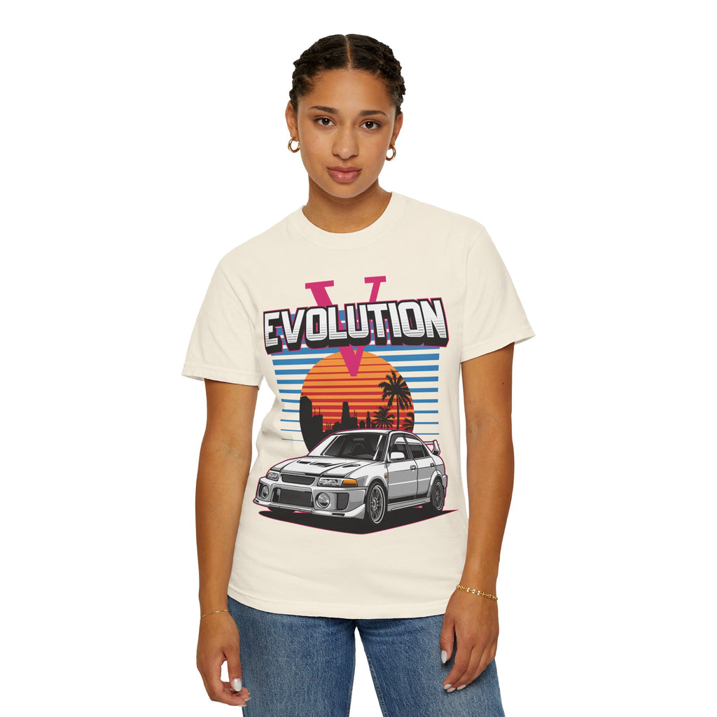 Evolution V Retro Car T-Shirt — Mitsubishi Evo V Skyline Sunset Graphic Tee