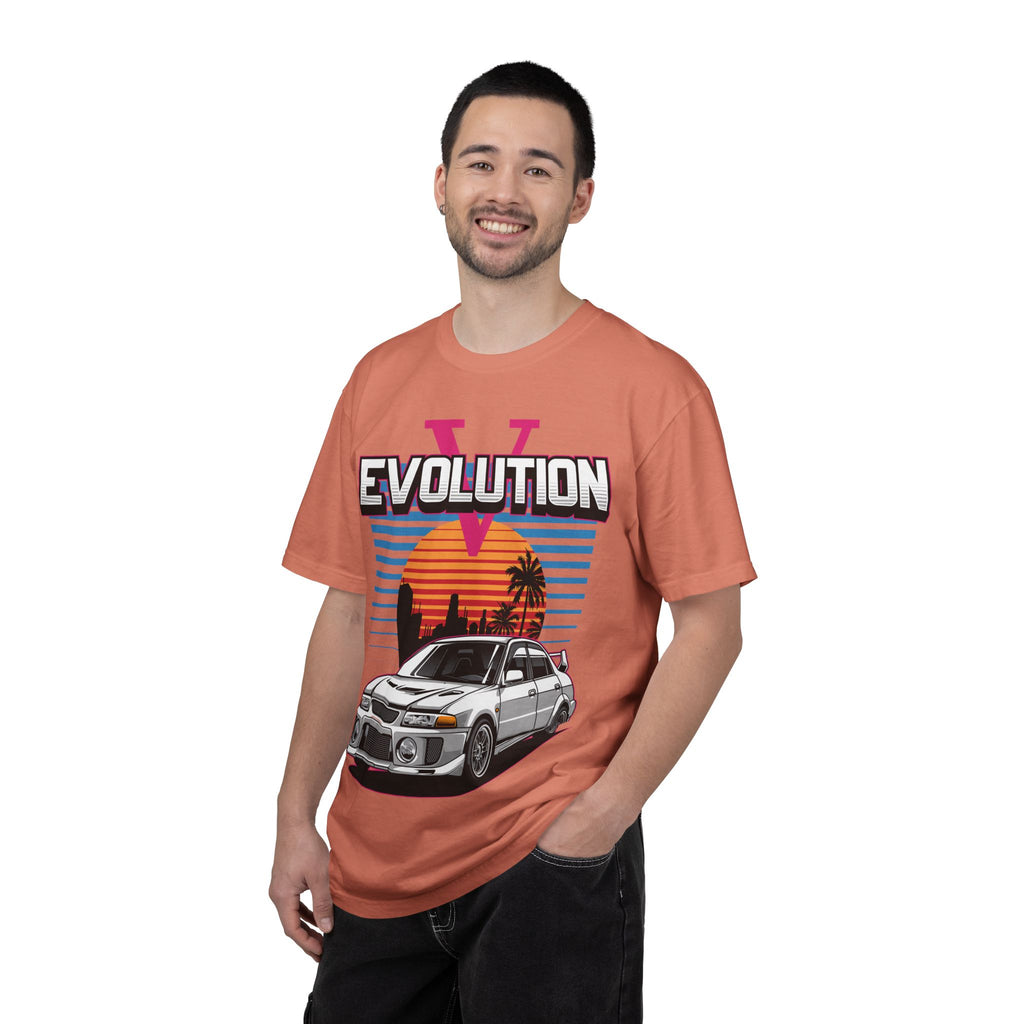Evolution V Retro Car T-Shirt — Mitsubishi Evo V Skyline Sunset Graphic Tee