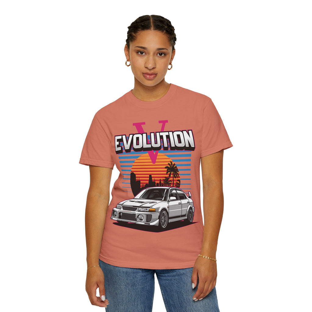 Evolution V Retro Car T-Shirt — Mitsubishi Evo V Skyline Sunset Graphic Tee