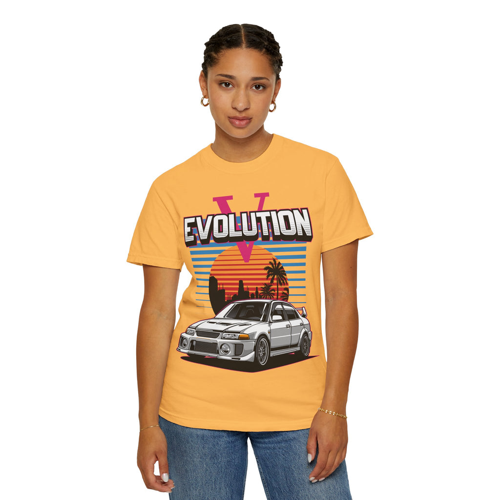 Evolution V Retro Car T-Shirt — Mitsubishi Evo V Skyline Sunset Graphic Tee
