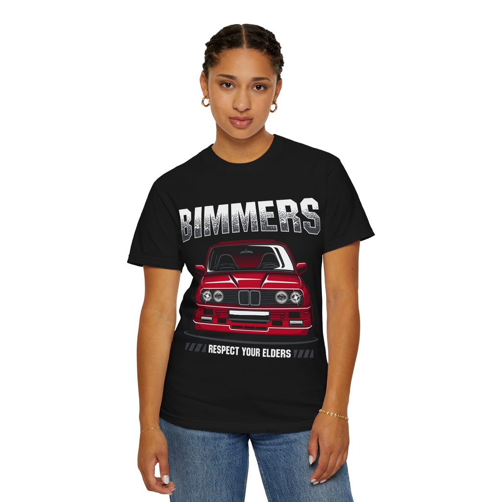 Bimmers Respect Your Elders T-Shirt — Vintage Red BMW Car Tee