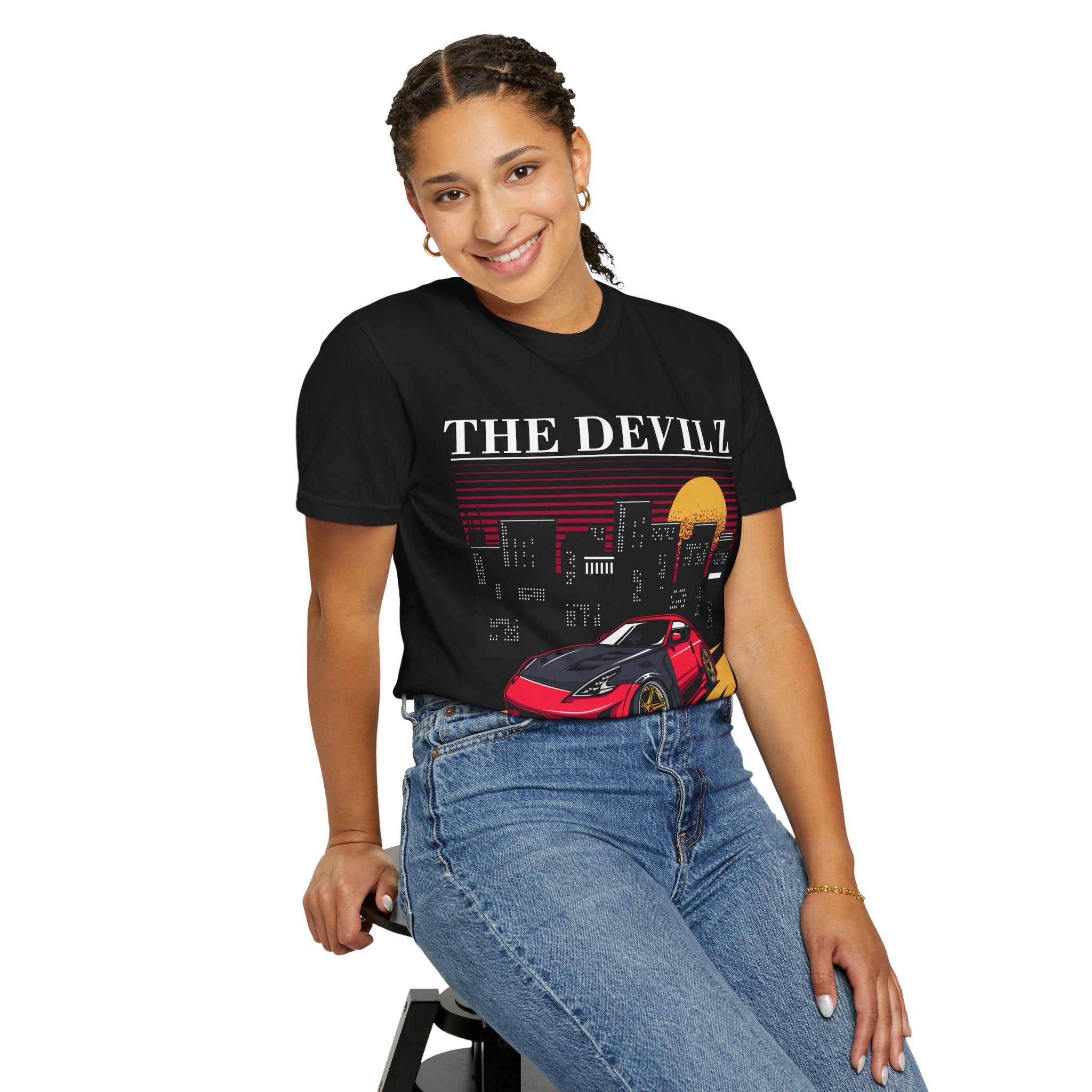 Retro Sunset Sports Car T-Shirt — "The Devil Z" Streetwear